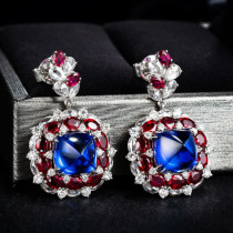 aretes personalizados de tanzanitas zafiro rubí con diamantes para mujer
