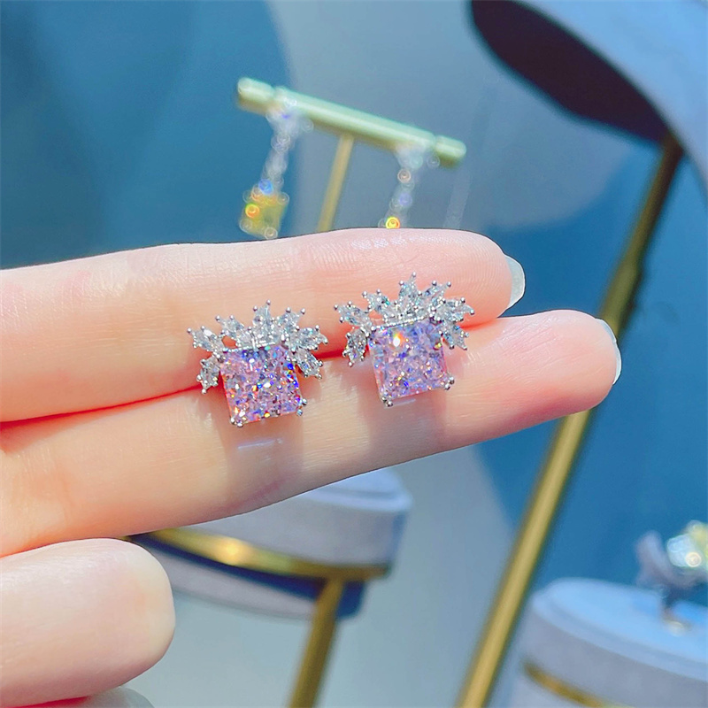 aretes hermosos de cuarzo rosa con diamantes para pareja