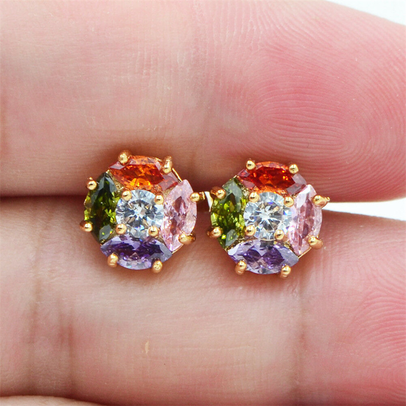 aretes hermosos de oro 18k con piedras colores para mujer