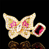 anillos ajustables de mariposa de oro 18k con rubi para mujer