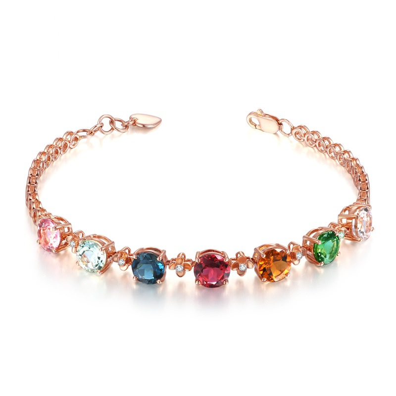 pulseras bonitas de oro 18k con turmalina de colores de moda para mujer