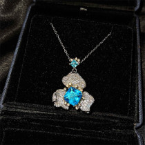 collar de flor de azul topacio con diamantes de moda para mujer