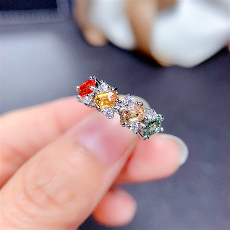 anillos ajustables de colores turmalina natural para adolescentes