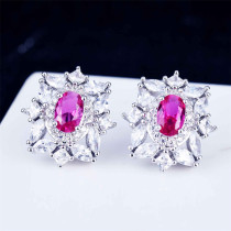 aretes bonitos de  diamantes con rubi de moda para mujer