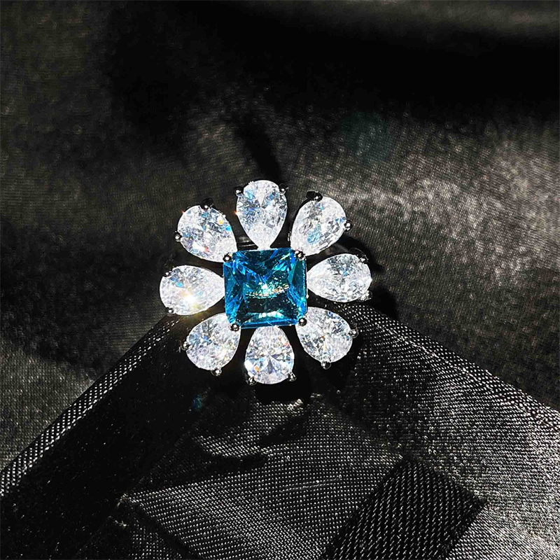 anillos ajustables de flor de zafiro diamante para mujer