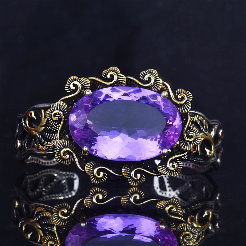 pulseras ajustables negros de cuarzo violeta para mujer
