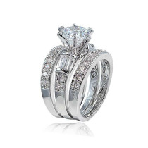 anillos plateados de multicapas con diamantes para mujer