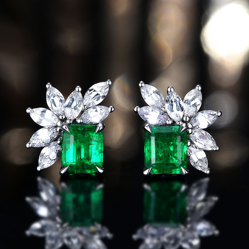 aretes lujos de esmeralda cuadrada con diamantes de moda para mujer