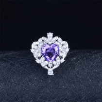 anillo de diamante con corazon de natural lavanda cristal para mujer