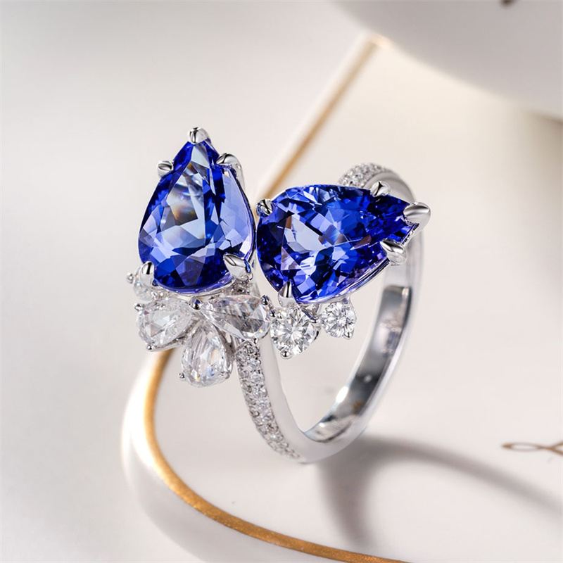 anillos ajustables de doble zafiro con diamantes para mujer