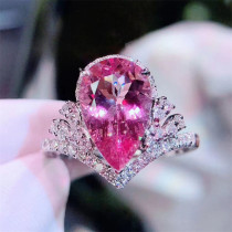 alianzas de matrimonio de cuarzo rosa con diamante para mujer