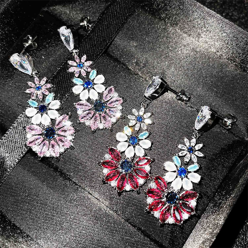 aretes lujos de flor de cristal de moda para mujer
