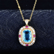 collar de topacio natural lujo con diamantes para mujer