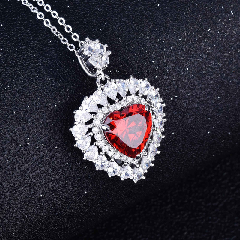 collares bonitos de corazon de rubi con diamantes para mujer