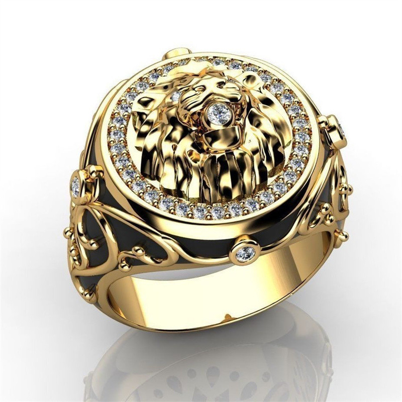 US$ 1.38 - anillos antiguos de léon de oro 18k con circonitas para hombre -  Joyas De Acero Por Mayor