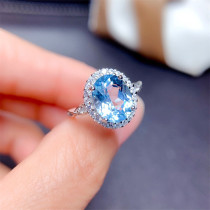 anillos lujos de natural topacio cielo azul para mujer