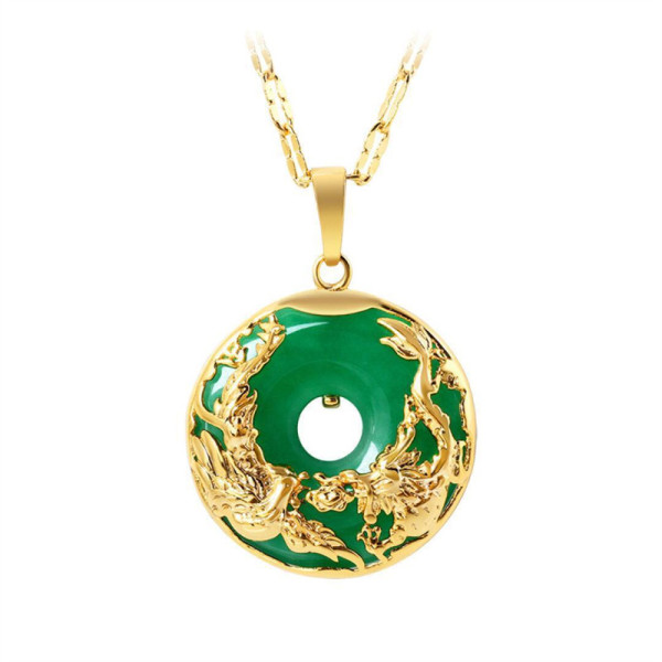 collares antiguos de natural esmeralda con dragon de oro para mujer