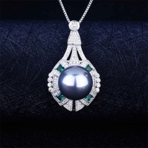 collar personlaizado de gran perla negra con diamantes para mujer