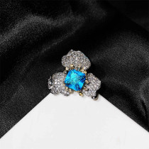 anillo de flor de azul topacio con diamantes de moda para mujer