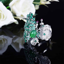 anillos hermosos de mariposa de natural verde esmeralda con diamantes verdes para mujer
