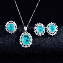 conjunto de aretes anillo y collar de elegante azul marino con diamantes para mujer