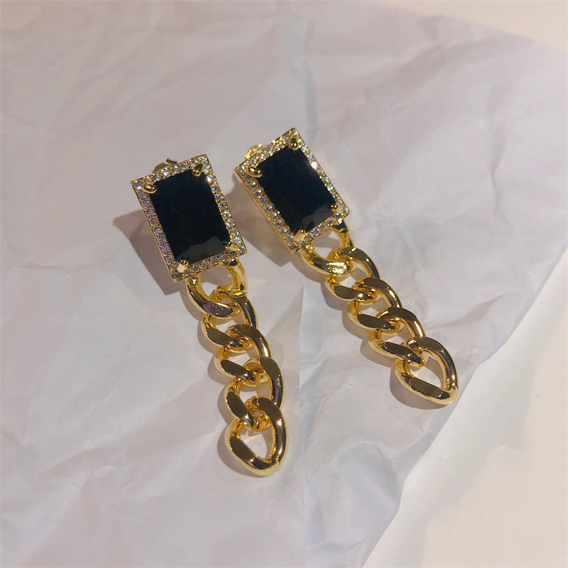 aretes sencillos de cuarzo negro antiguo para mujer