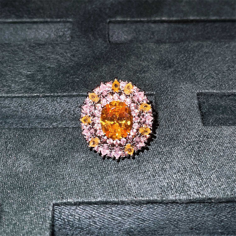 anillos lujos de citrino con diamantes para mujer