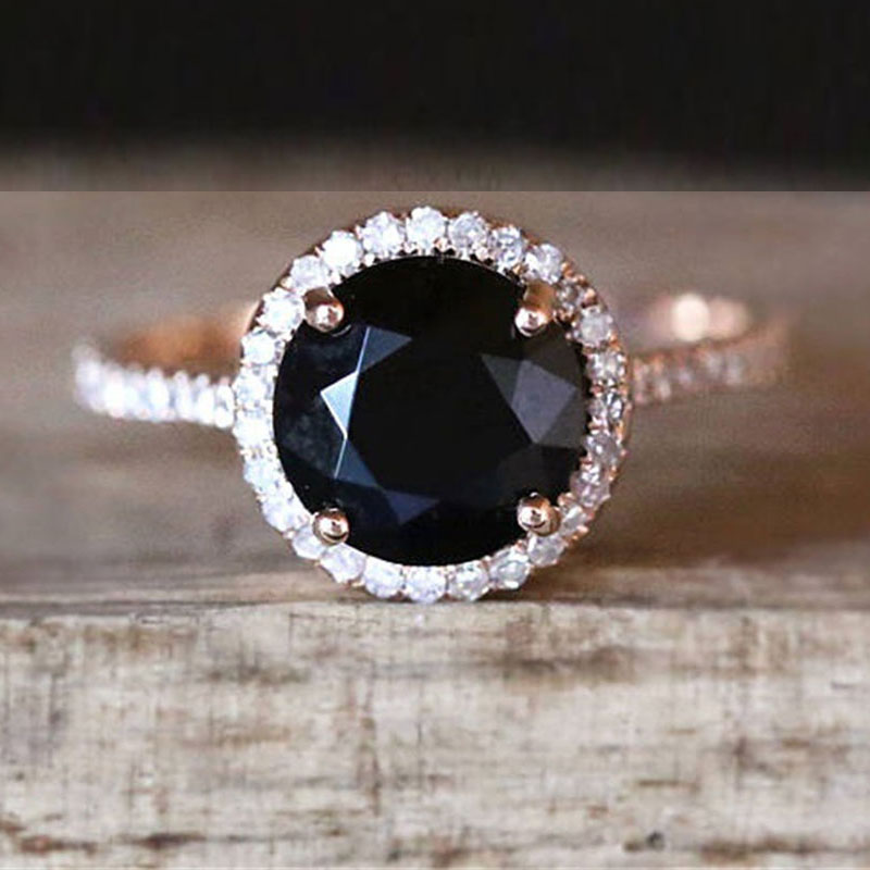 anillos lujos de oro rosa con diamante negro para mujer