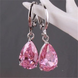 aretes hermosos de natural cuarzo rosa de moda para mujer