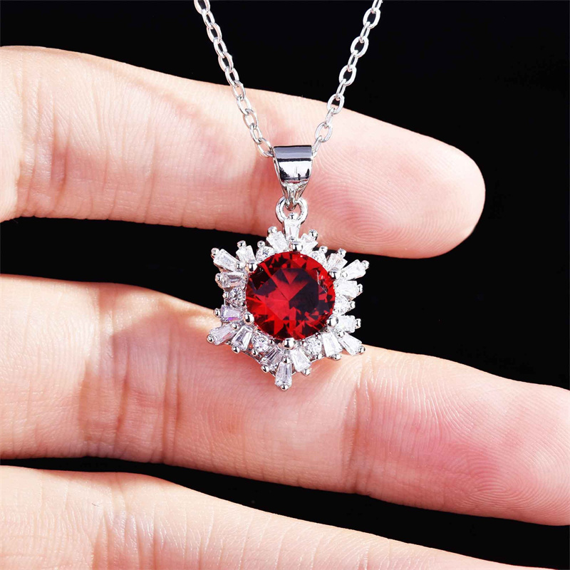 collar de copo de nieve de rubí circonia para mujer