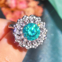 anillos ajustables de diamantes con aguamarina para mujer