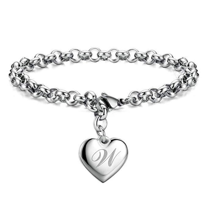 pulsera de corazon de acero inoxidable con letras para mujer