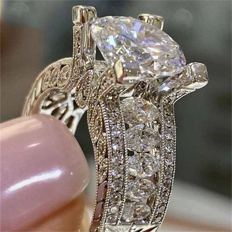 anillos lujos de diamante brillante circonita para mujer