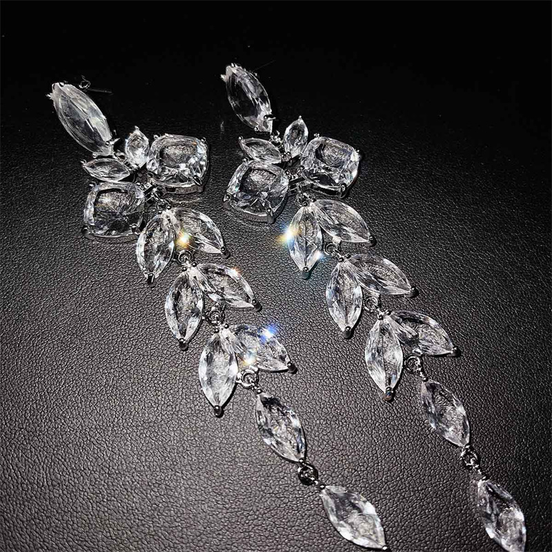 aretes largos de flor de natural cristal para mujer