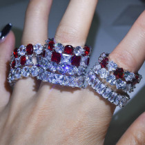 anillos ajustables de diamante rubí brillantes para mujer