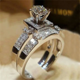 anillos plateados de matrimonio con diamantes para mujer