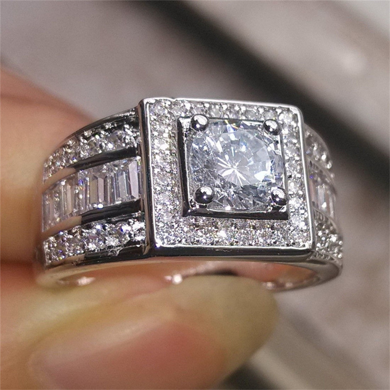 alianzas de boda de oro blanco 18k con diamante para hombre