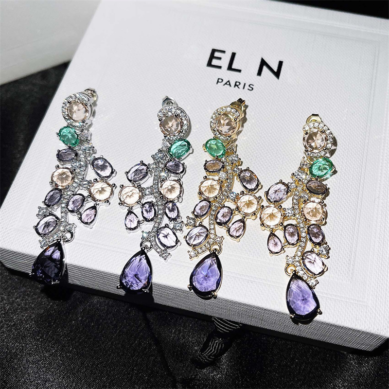 aretes largos de cuarzo colores elegantes para fiestas y eventos