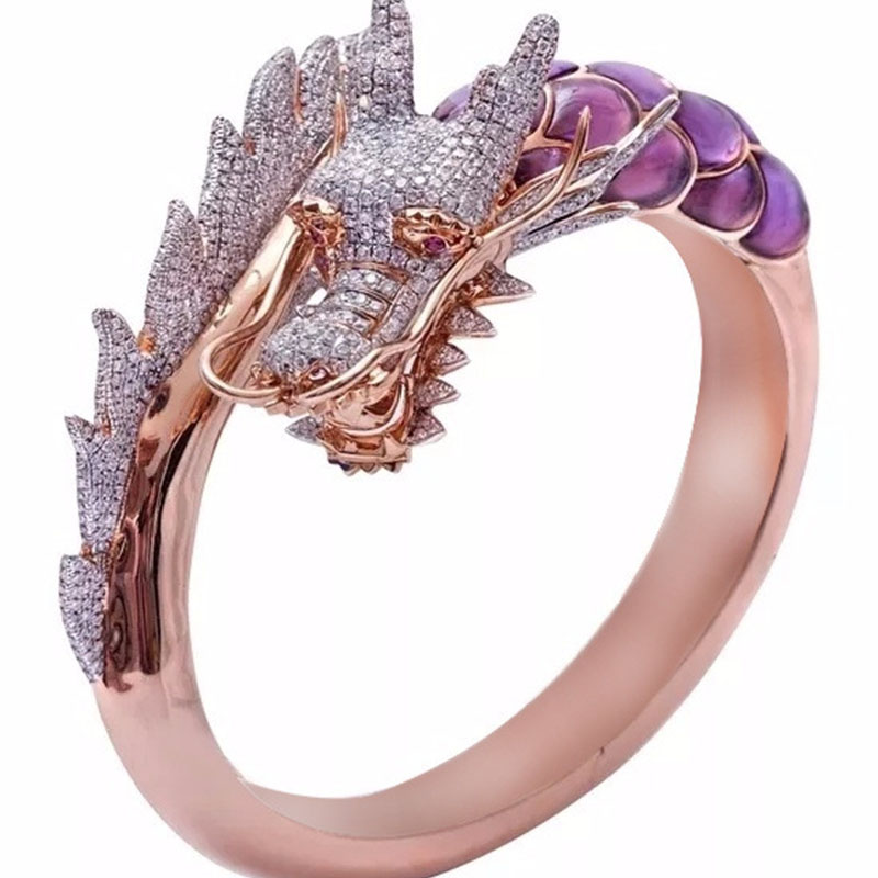 anillos de dragon de oro rosa con amatista para mujer