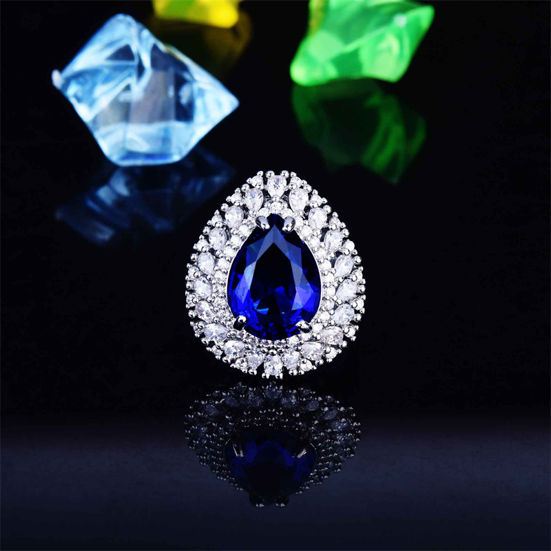 anillos bonitos de natural zafiro con diamantes de moda para mujer