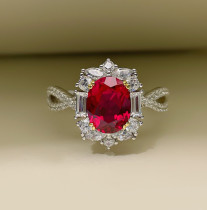 anillos ajustables de rubí artificial con diamantes para mujer