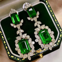 aretes de esmeralda natural con diamantes para mujer