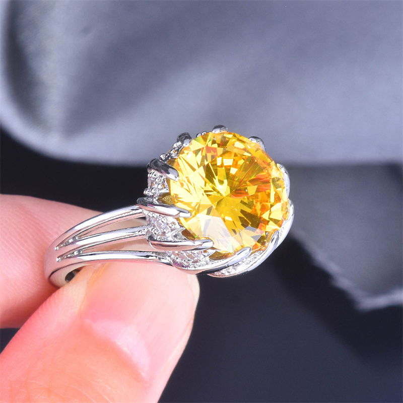 anillos de flor de loto con diamante amarillo para adolescentes