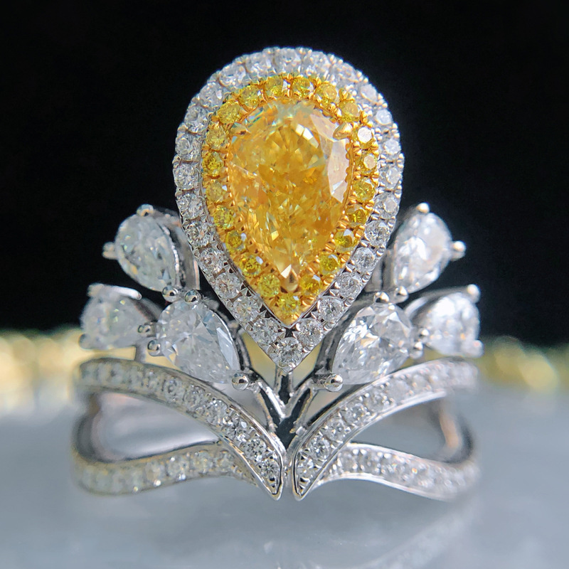 anillo corona de diamante y citrino lujo para mujer