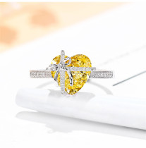 anillo de corazon de amarillo cuarzo y diamante para mujer