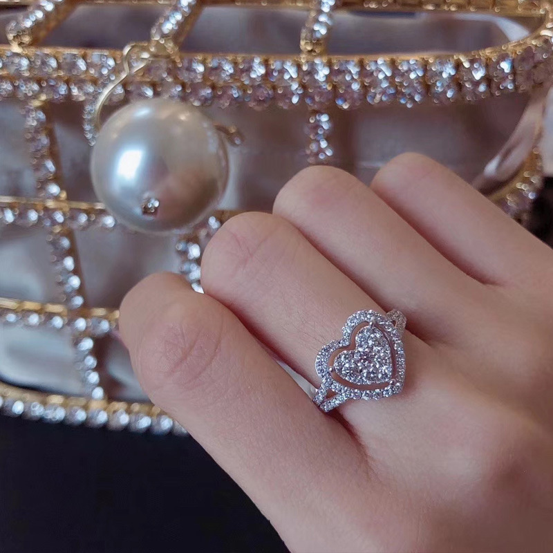 anillos bonitos de corazon de diamante para mujer