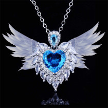 collares hermosos de alas de ángel de zafiro y diamantes para mujer