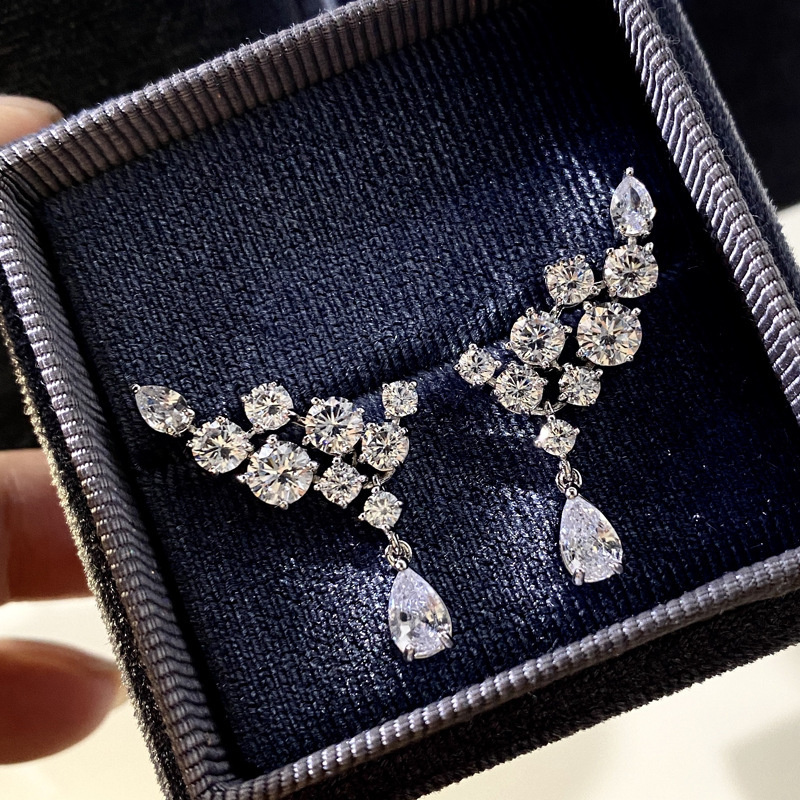 aretes lujos de alas de cristal con diamantes de moda para mujer