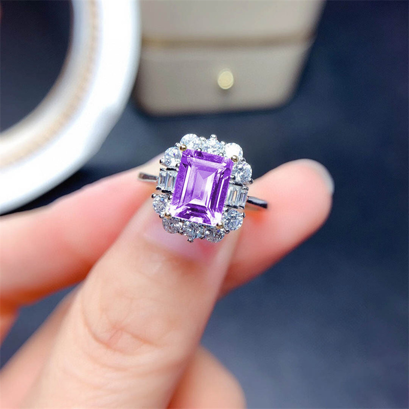 anillos bonitos de amatista cuadrado con diamantes para mujer