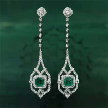 aretes largos de esmeralda con diamantes para mujer